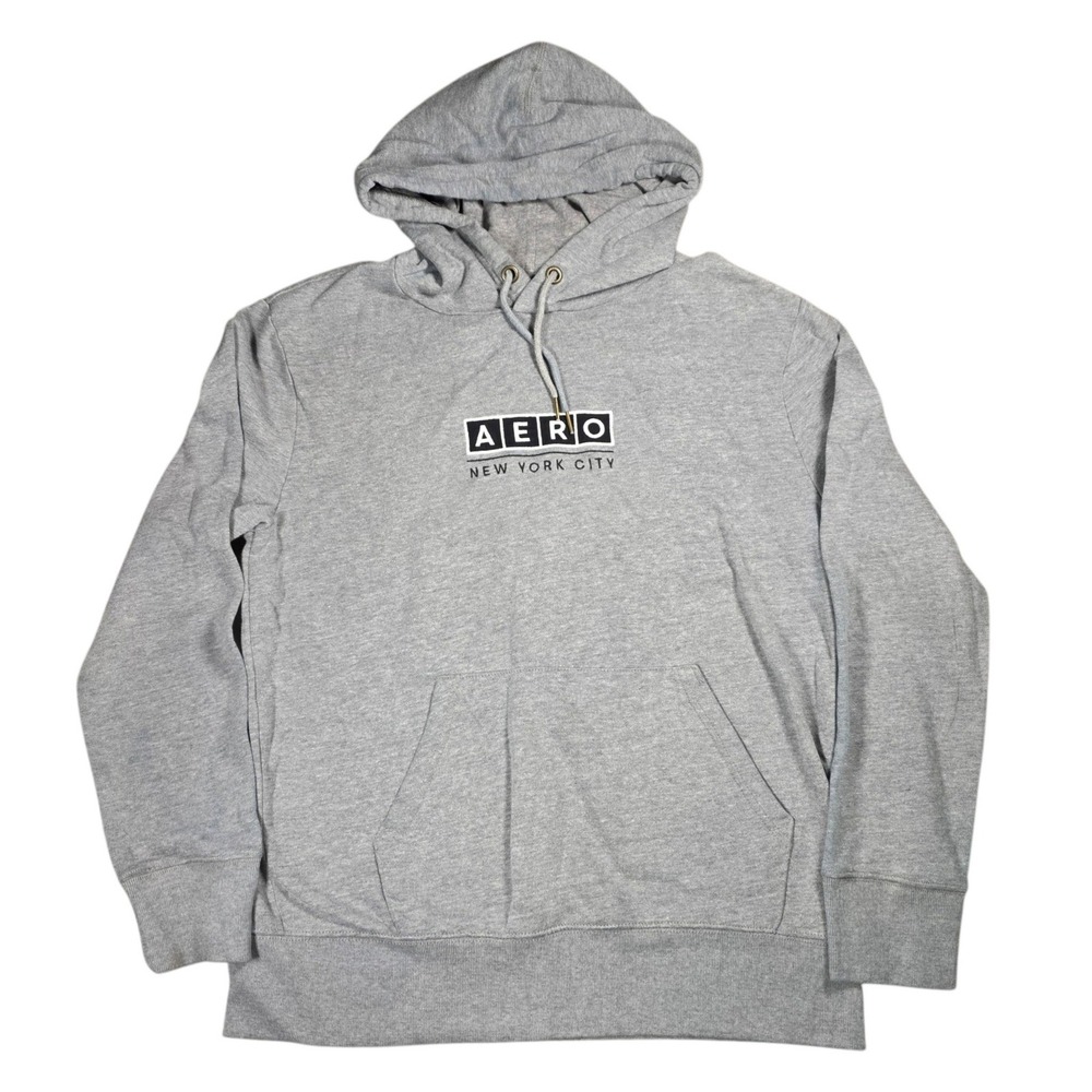 Aeropostale Mens Gray Aero New York City Graphic Fleece Hoodie Sweatshirt Medium